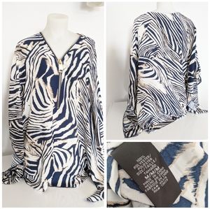 Asymmetric Zebra Print Top With Zipper Sz M